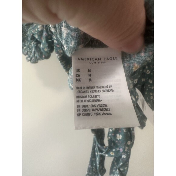 American Eagle Top Woman's Blouse Green Floral Tie Open Back Cropped Size  M New - Picture 7 of 7